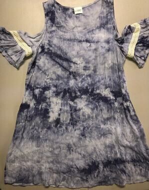B-Sharp Blue Tie Dye Cold Shoulder Dress Women L EUC